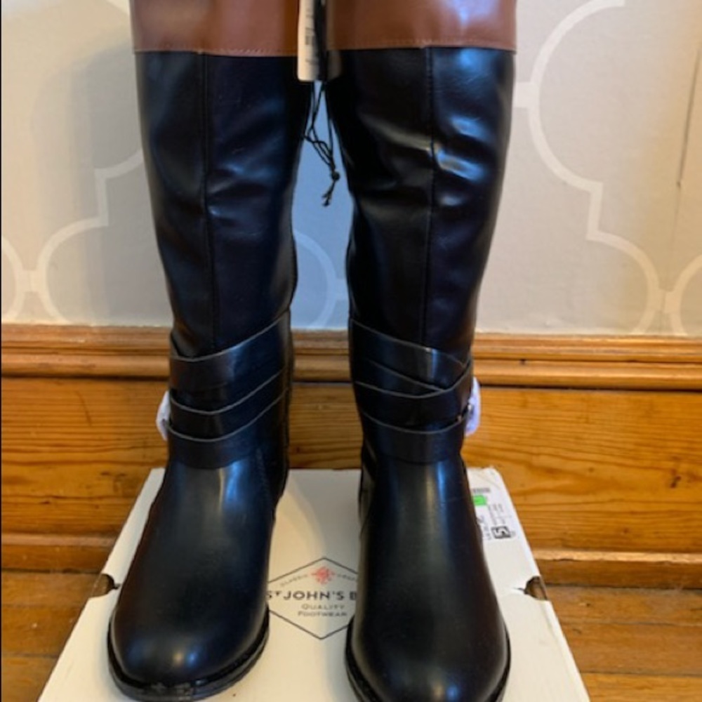St. John’s Bay Women’s black/brown leather riding boots.